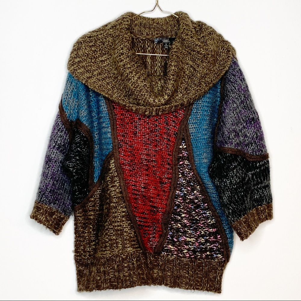 Vintage Unique Cowl Neck Sweater Quirky mixed Knit